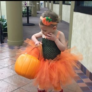 Pumpkin Tutu Halloween Costume with Headband and Leg Warmers size 6-18m